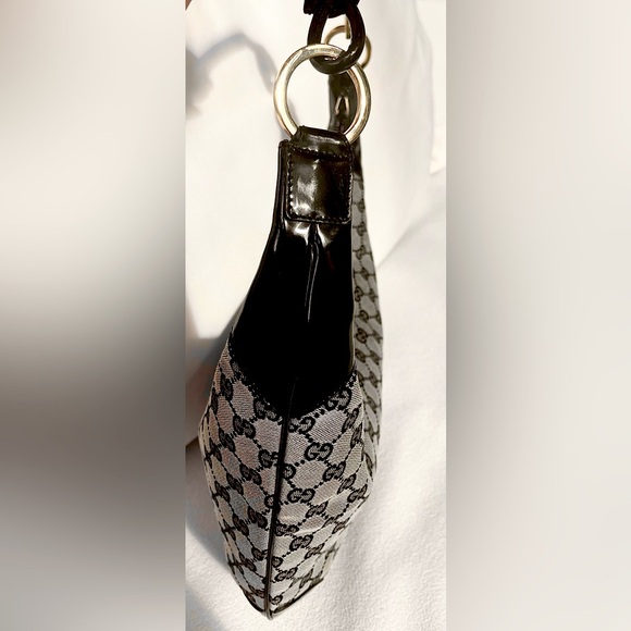 Gucci GG Monogram Canvas Patent Leather Hobo Bag Black GHW With COA Looks New - Picture 8 of 13